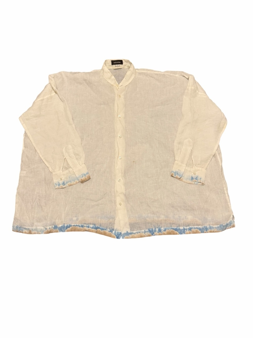 Eskandar Cream Sheer Linen Button-Front Blouse, size 1,pre-owned